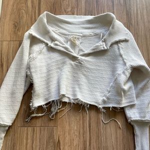 Free People distressed white crop pullover